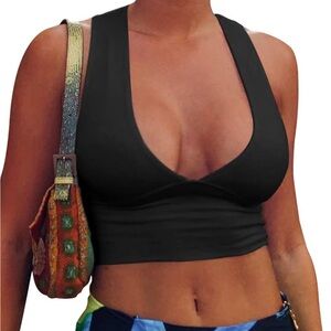 Black Deep V-Neck Crop Top